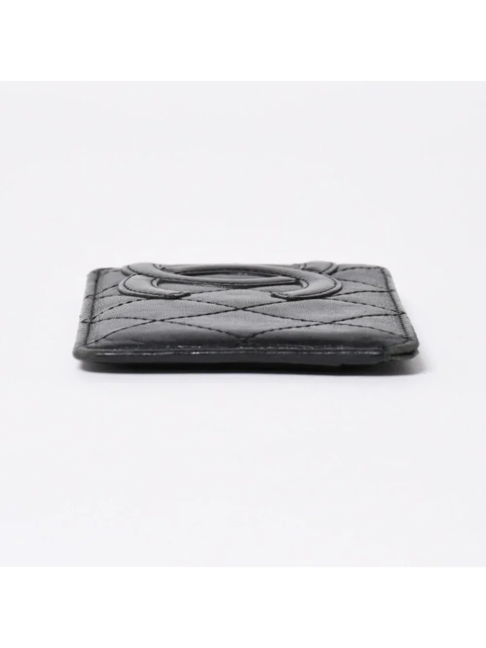 Chanel Cambon Line Card Case CC Logo Lambskin Black Pink